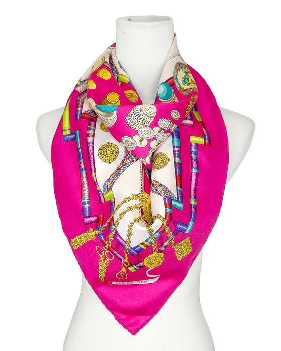 Fuchsia, Gold and White Petite Main Silk Scarf