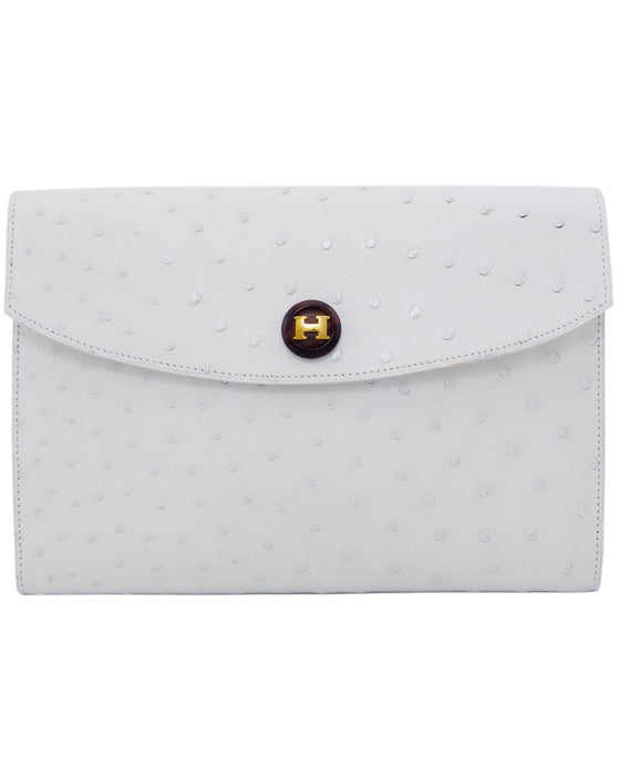 White Ostrich Rio Envelope Clutch