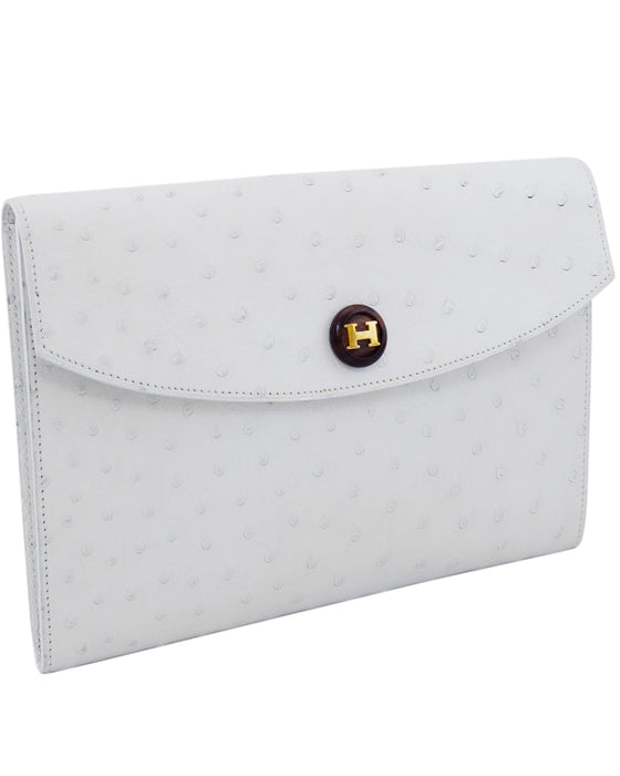 White Ostrich Rio Envelope Clutch