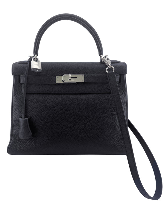 Black 28cm Retourne Togo Kelly Bag with Palladium Hardware