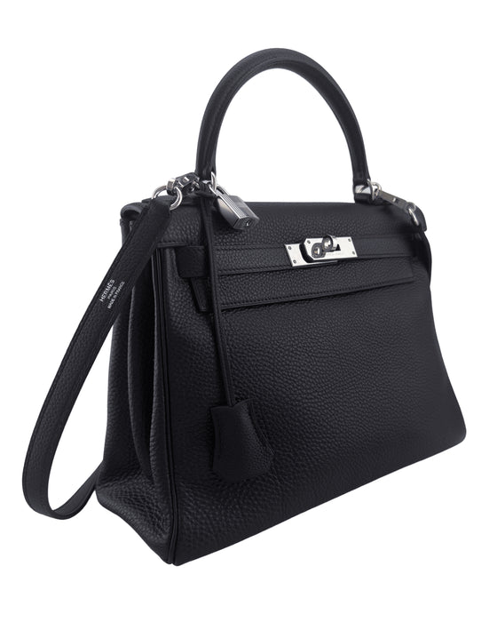 Black 28cm Retourne Togo Kelly Bag with Palladium Hardware
