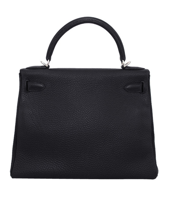 Black 28cm Retourne Togo Kelly Bag with Palladium Hardware