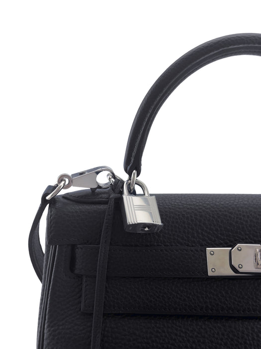 Black 28cm Retourne Togo Kelly Bag with Palladium Hardware