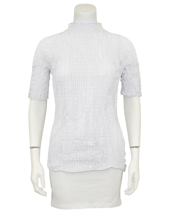 Grey Semi Sheer Mockneck Top with Pleats