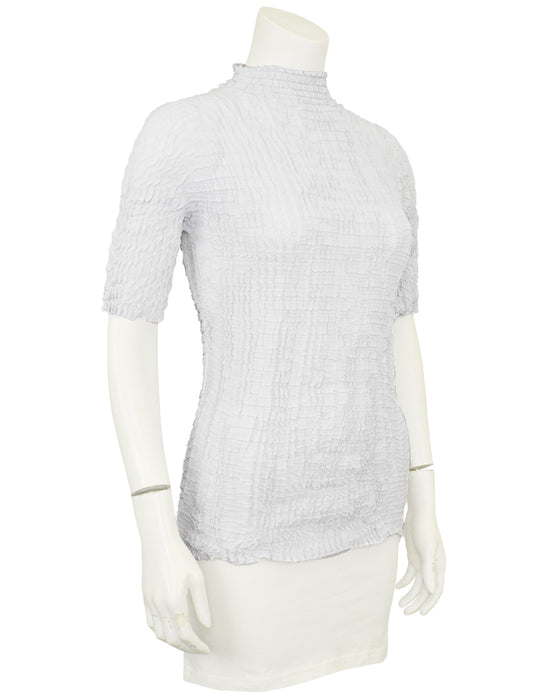 Grey Semi Sheer Mockneck Top with Pleats