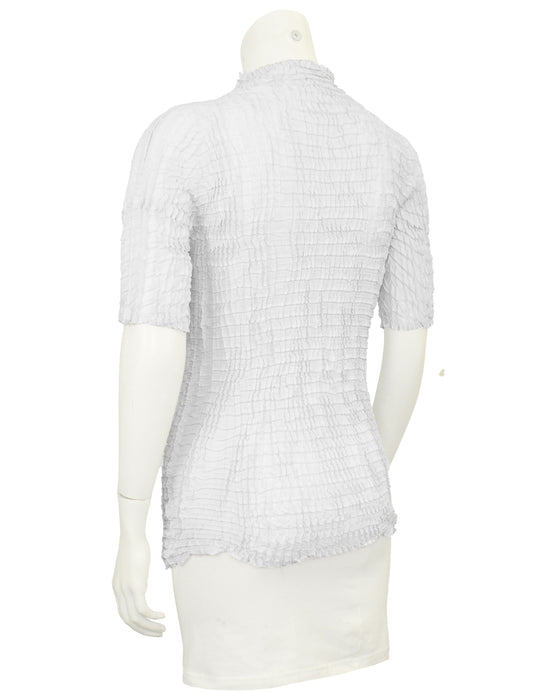 Grey Semi Sheer Mockneck Top with Pleats