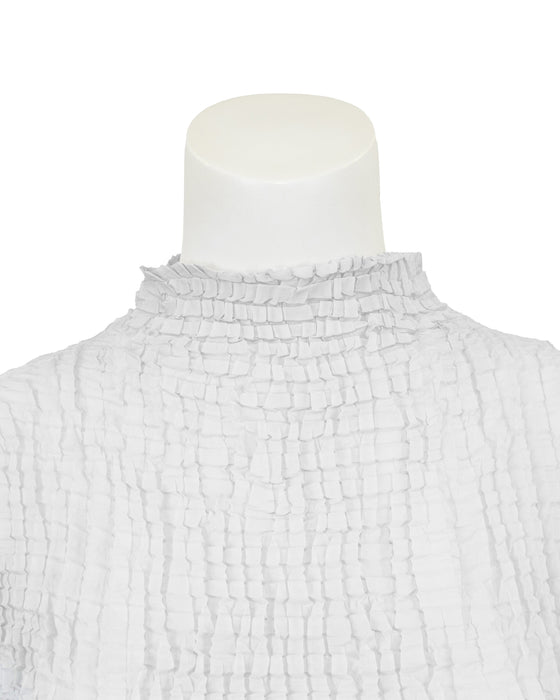 Grey Semi Sheer Mockneck Top with Pleats