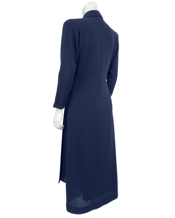 Navy Blue Wool Crepe Asymmetrical Coat-Dress