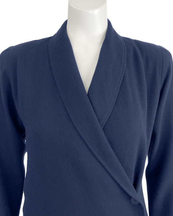 Navy Blue Wool Crepe Asymmetrical Coat-Dress