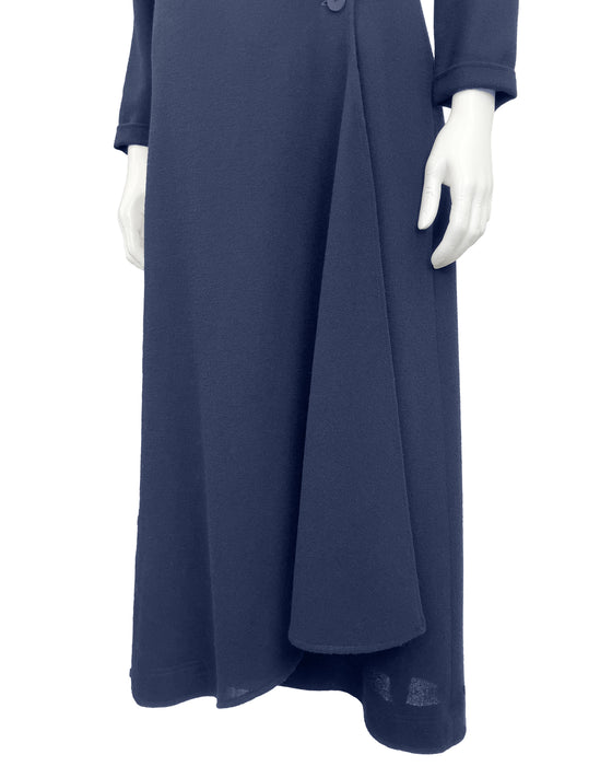 Navy Blue Wool Crepe Asymmetrical Coat-Dress
