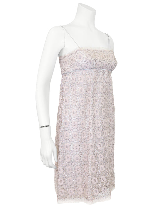 Pink and Silver Lace Mini Cocktail Dress