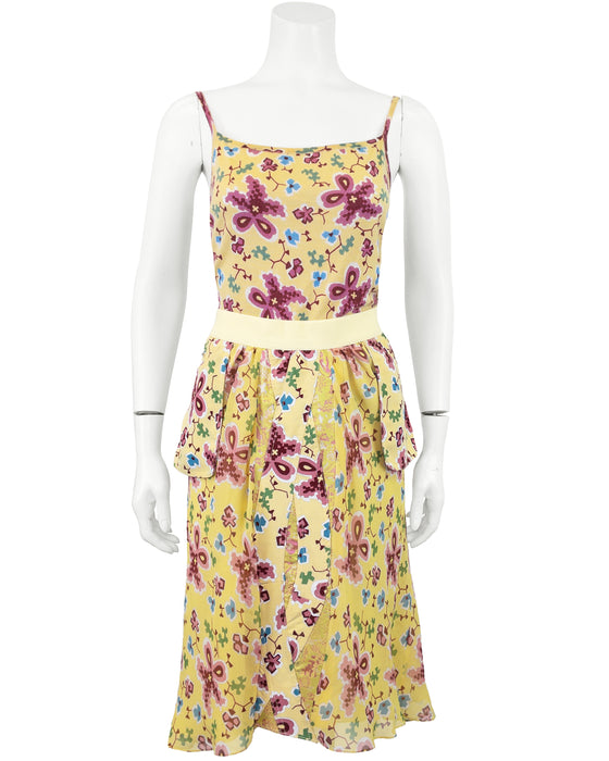 Yellow Floral Cashmere Knit Sweater Set and Skirt