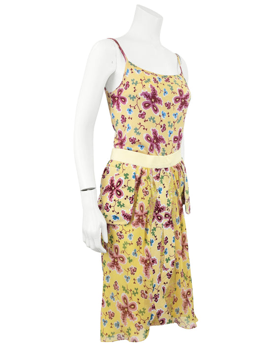 Yellow Floral Cashmere Knit Sweater Set and Skirt