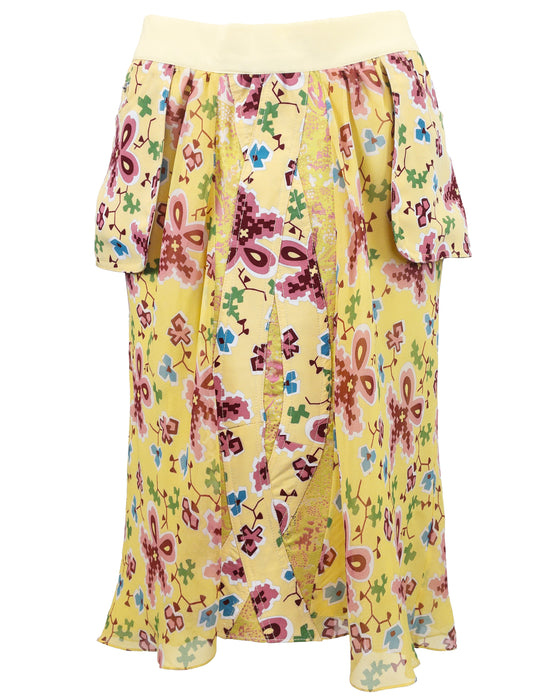 Yellow Floral Cashmere Knit Sweater Set and Skirt