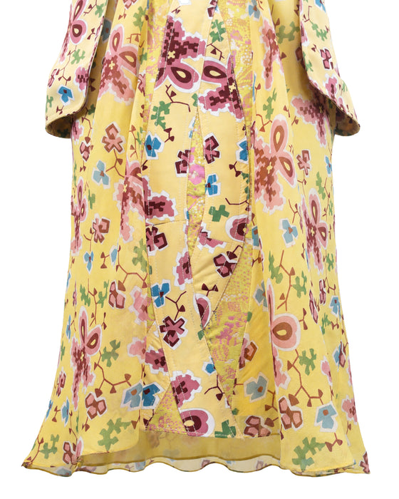 Yellow Floral Cashmere Knit Sweater Set and Skirt