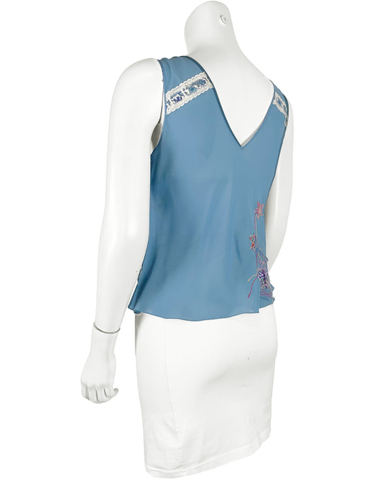 Blue Patchwork & Embroidered Chiffon Top
