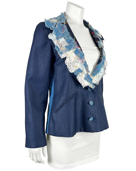 Blue Denim Patchwork Blazer