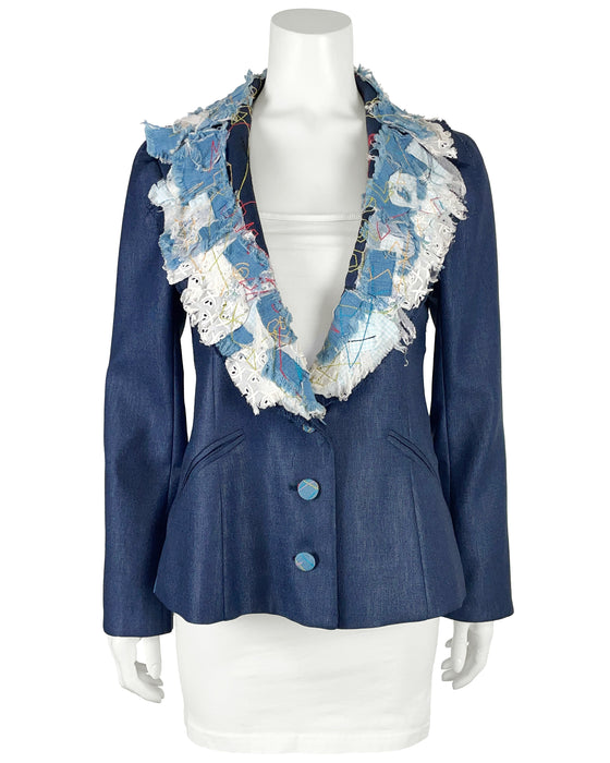 Blue Denim Patchwork Blazer
