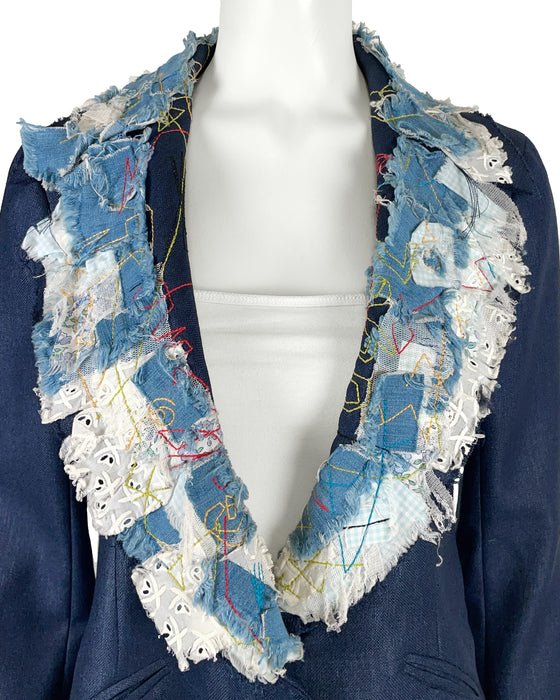 Blue Denim Patchwork Blazer