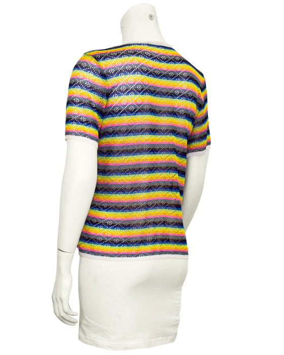 Multi Colour Patchwork Crochet and Eyelet Knit T-Shirt