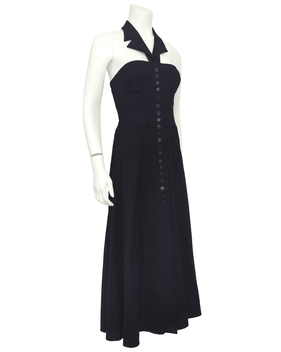 Black Cotton Pique Collared Maxi Dress