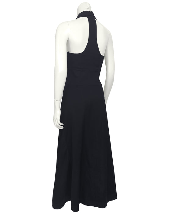 Black Cotton Pique Collared Maxi Dress