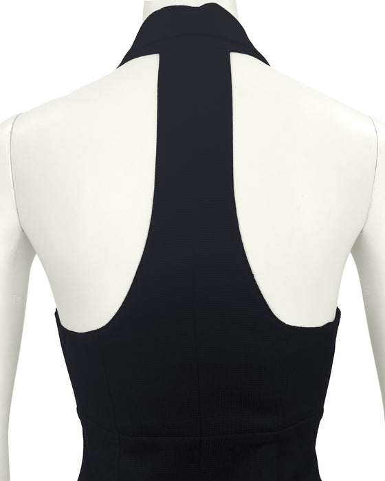 Black Cotton Pique Collared Maxi Dress