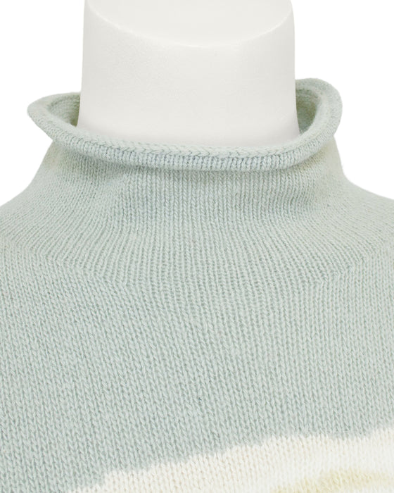 Blue and White Roll Neck Sweater with White Horse