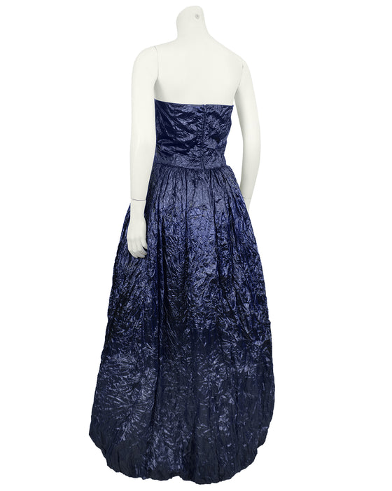 Navy Blue Strapless "Trash Bag" Gown