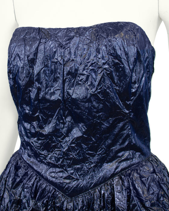Navy Blue Strapless "Trash Bag" Gown