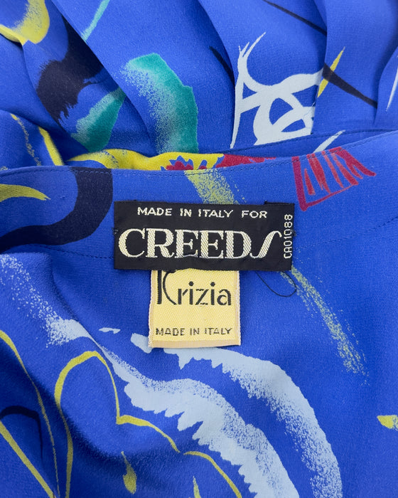 Blue Silk Printed Drop Waist Dress