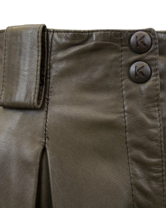 Green Leather Pleat Front Pants