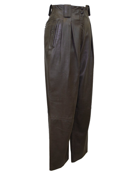Green Leather Pleat Front Pants