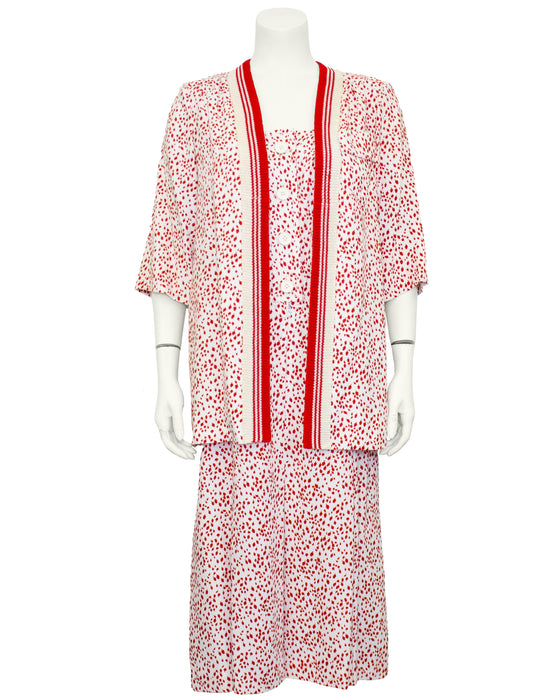 Red Polka Dot Dress & Cardigan Ensemble