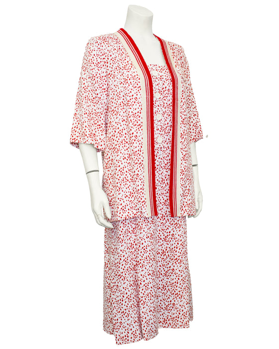 Red Polka Dot Dress & Cardigan Ensemble