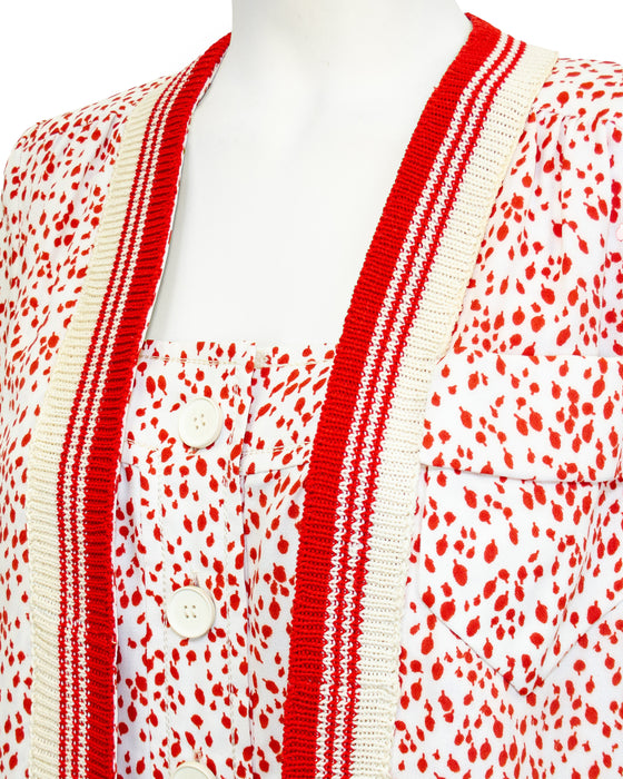 Red Polka Dot Dress & Cardigan Ensemble