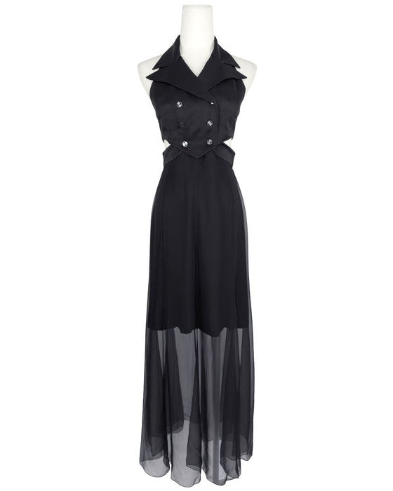 Black Double Breasted Vest And Skirt Ensemble