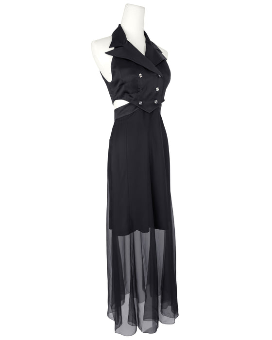 Black Double Breasted Vest And Skirt Ensemble