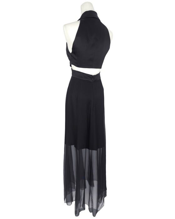 Black Double Breasted Vest And Skirt Ensemble