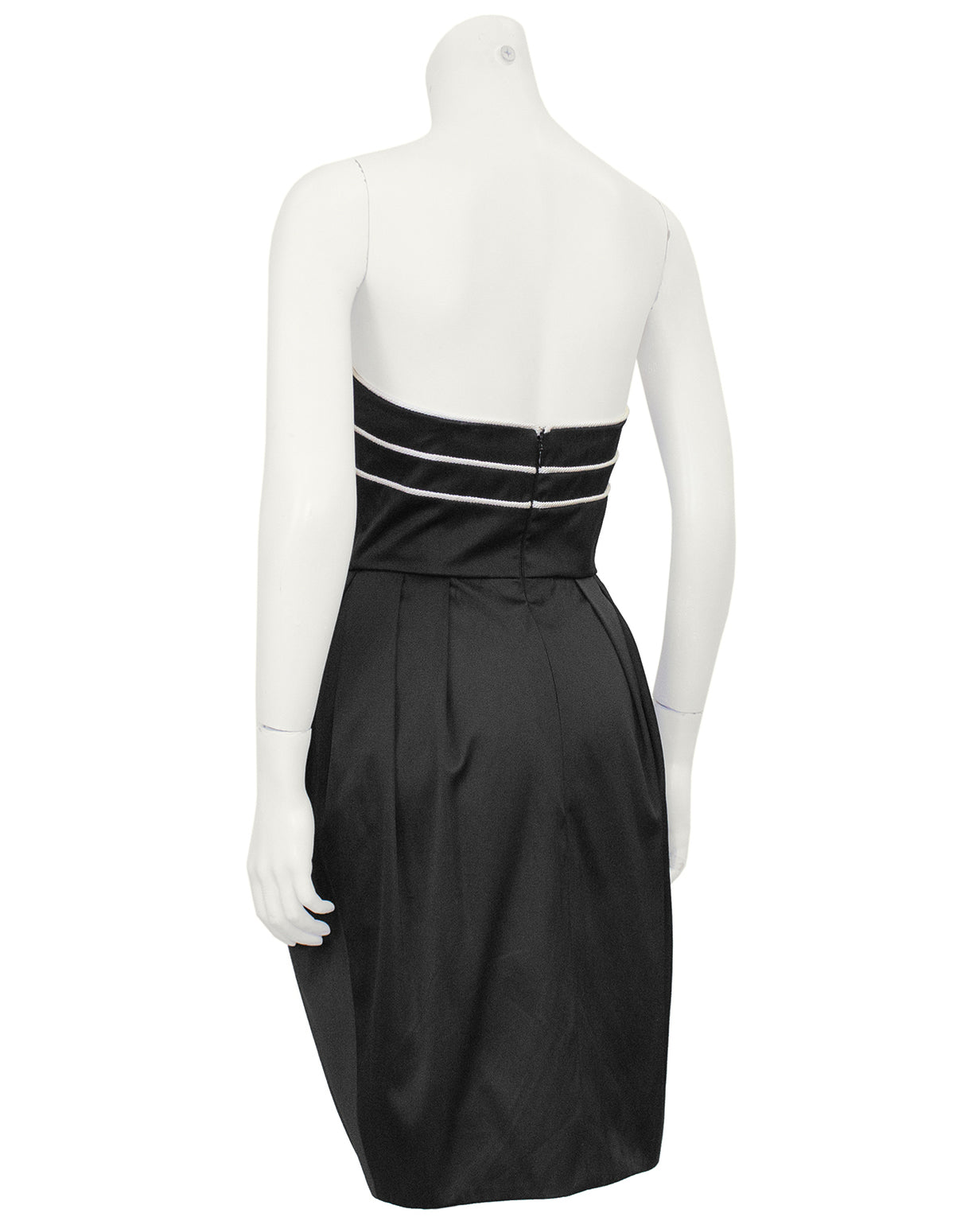 Black Satin Cocktail Dress with White Piping – Vintage Couture