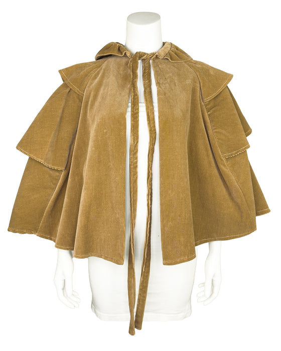 Tan Corduroy Cropped Tiered Cape