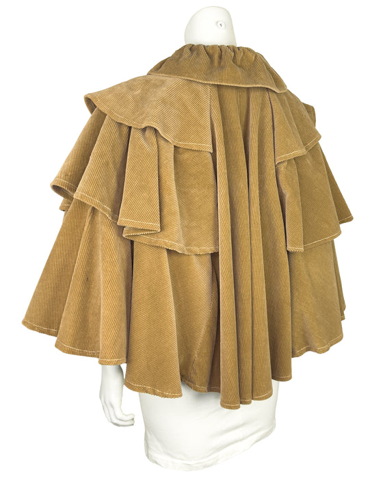 Tan Corduroy Cropped Tiered Cape
