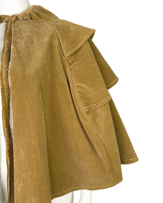 Tan Corduroy Cropped Tiered Cape