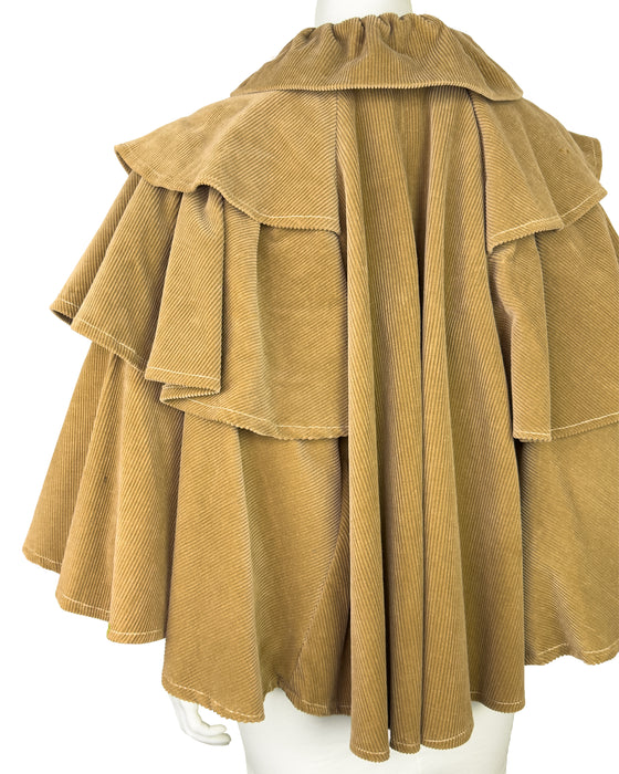 Tan Corduroy Cropped Tiered Cape
