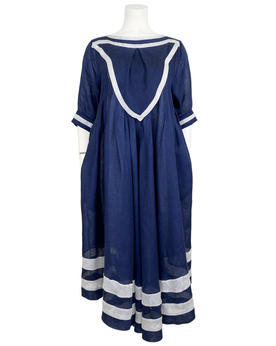 Navy Blue Sailor Style Linen Dress