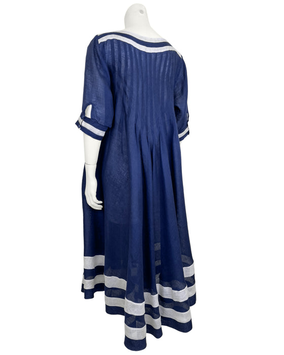Navy Blue Sailor Style Linen Dress