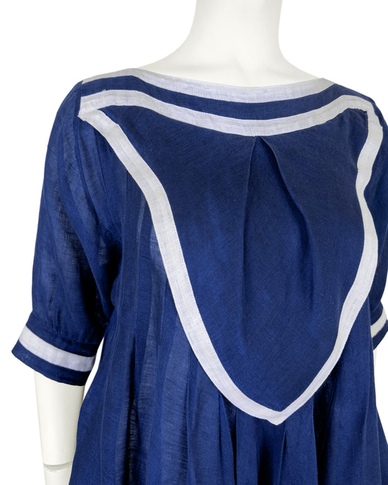 Navy Blue Sailor Style Linen Dress