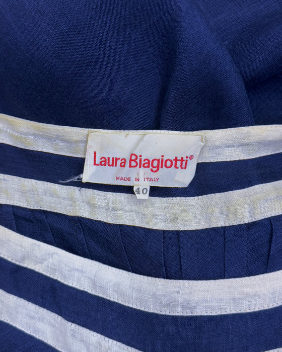 Navy Blue Sailor Style Linen Dress