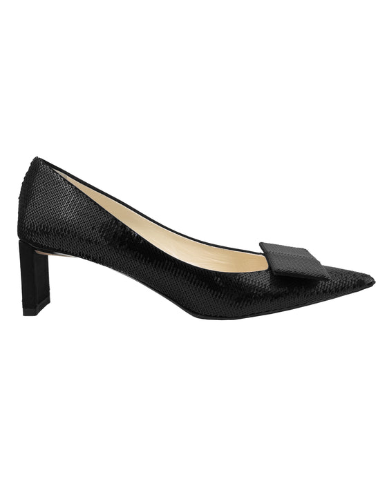 Black Sequin Pumps with Bows