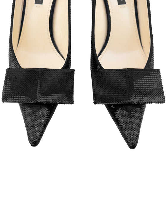 Black Sequin Pumps with Bows